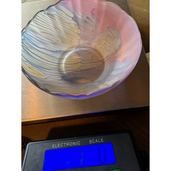 Rueven glass Hand-Painted Ruweven Art Glass Bowl scalloped pink 7x2.75" READ - Picture 6 of 7